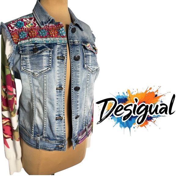 Desigual embellished embroidered patched jean jacket rare 2016 runway piece Sm - Picture 5 of 14